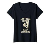 Donna Design Motivazionale con Scritta Don't Look Down Keep Climbing Maglietta con Collo a V