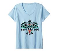 Donna Design Nativo Americano Thunderbird Wings Pacific Northwest Maglietta con Collo a V