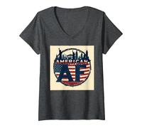 Donna Design Patriottico Americano AF Bandiera USA Skyline Maglietta con Collo a V, Grigio Scuro, M