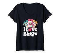 Donna Design per Amanti del Gioco di Carte I Love Bingo Maglietta con Collo a V