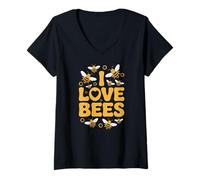 Donna Design per Appassionati di api I Love Bees Maglietta con Collo a V