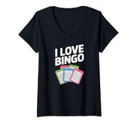 Donna Design per Appassionati di Carte da Bingo con Scritta «I Love Bingo» Maglietta con Collo a V