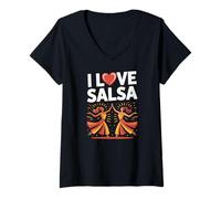 Donna Design per appassionati di danza con scritta «I love salsa» Maglietta con Collo a V
