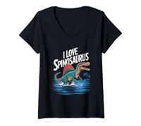 Donna Design per Appassionati di Dinosauri I Love Spinosaurus Maglietta con Collo a V