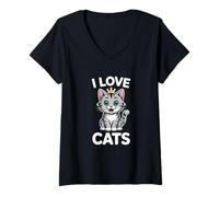 Donna Design per appassionati di gattini con scritta «I Love Cats» Maglietta con Collo a V