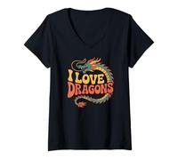 Donna Design per Appassionati di I Love Dragons Maglietta con Collo a V