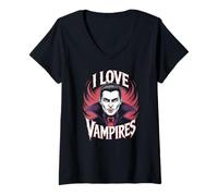 Donna Design per appassionati di I Love Vampires Maglietta con Collo a V