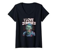 Donna Design per appassionati di I Love Zombies Creepy Undead Maglietta con Collo a V