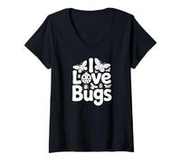 Donna Design per Appassionati di Insetti I Love Bugs Maglietta con Collo a V