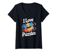 Donna Design per appassionati di puzzle I Love Puzzles Maglietta con Collo a V