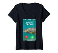 Donna Design per Pesca alla Trota in Arrivo per Pescatori Fish Master Maglietta con Collo a V