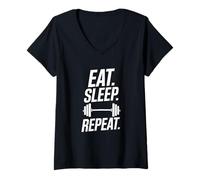 Donna Design per Sport Invernali Eat Sleep Ski Repeat Maglietta con Collo a V