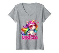 Donna Design Personalizzato con Nome Unicorno Rebecca Maglietta con Collo a V
