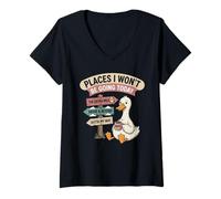 Donna Design Places I Won't Be Going Today Lazy Duck Maglietta con Collo a V