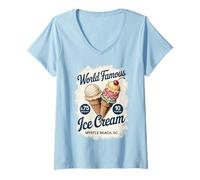 Donna Design retrò con Gelato Famoso in Tutto Il Mondo Maglietta con Collo a V
