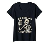 Donna Design retrò con Scritta for Those We 've Lost Skeleton Beer Maglietta con Collo a V