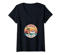 Donna Design retrò con scritta "No Crying on the yacht" Maglietta con Collo a V