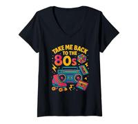 Donna Design retrò con Scritta Take Me Back to The 80s Maglietta con Collo a V