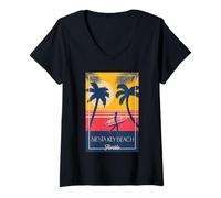 Donna Design retrò da Spiaggia per surfisti di Siesta Key Beach Florida Maglietta con Collo a V