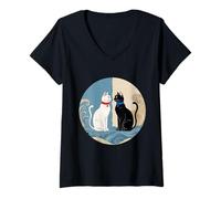 Donna Design retrò del Cerchio di Harmony Cats Maglietta con Collo a V