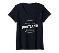 Donna Design retrò della Curva di Portland Oregon, Città Maglietta con Collo a V