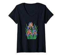 Donna Design retrò iris floreale per giardinieri arte botanica vintage Maglietta con Collo a V