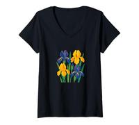 Donna Design retrò iris floreale per giardinieri arte botanica vintage Maglietta con Collo a V