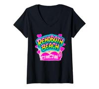 Donna Design retrò per le vacanze estive di Rehoboth Beach Delaware Maglietta con Collo a V
