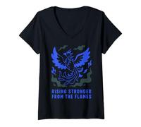 Donna Design Rising Stronger Phoenix - Inspirational Maglietta con Collo a V