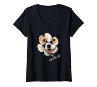 Donna Design ritratto di Corgi con stampa di zampa Maglietta con Collo a V