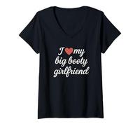 Donna Design Romantico con Scritta I Heart My Big Booty Girlfriend Maglietta con Collo a V