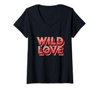 Donna Design romantico Wild Love Maglietta con Collo a V
