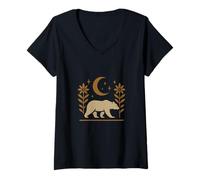 Donna Design rustico con orso e luna Maglietta con Collo a V