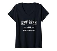 Donna Design sportivo vintage New Bern Carolina NC Maglietta con Collo a V