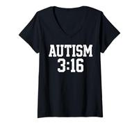 Donna Design Tipografico Accettazione Autismo Maglietta con Collo a V