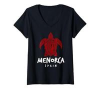 Donna Design Tribale dell'isola delle Tartarughe Marine di Minorca Spagna Maglietta con Collo a V