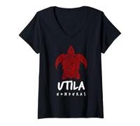 Donna Design Tribale dell'isola delle Tartarughe Marine Utila Honduras Maglietta con Collo a V