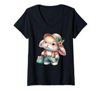 Donna Design Tropicale Hawaiano con Coniglietto per Vacanze estive Maglietta con Collo a V