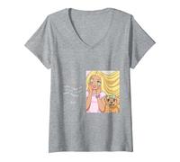 Donna Design Ufficiale Barbie Take Time To Make Your Soul Happy Maglietta con Collo a V, Grigio Melange, XXL