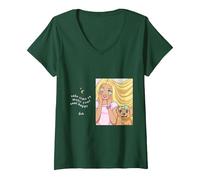 Donna Design Ufficiale Barbie Take Time To Make Your Soul Happy Maglietta con Collo a V, Verde Foresta, L