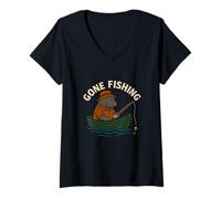 Donna Design umoristico con lamantino per Pesca andata Maglietta con Collo a V