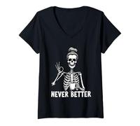 Donna Design umoristico per Halloween per Amanti del caffè Never Better Maglietta con Collo a V