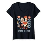 Donna Design Vintage con Gallo Hygge & Høns Maglietta con Collo a V