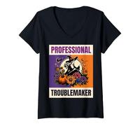Donna Design Vintage con Strega Professionale Troublemaker Maglietta con Collo a V