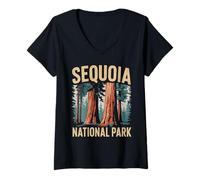 Donna Design vintage del parco nazionale di Sequoia Maglietta con Collo a V