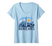 Donna Design Vintage della Skyline di Buenos Aires Maglietta con Collo a V
