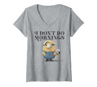 Donna Despicable Me Minions I Don't Do Mornings Maglietta con Collo a V