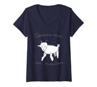 Donna Dessine-Moi Un Mouton Pecora Carino Illustrazione Maglietta con Collo a V, Navy, XL