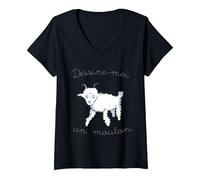 Donna Dessine-Moi Un Mouton Pecora Carino Illustrazione Maglietta con Collo a V, Nero, XL