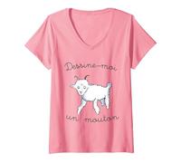Donna Dessine-Moi Un Mouton Pecora Carino Illustrazione Maglietta con Collo a V, Rosa, L